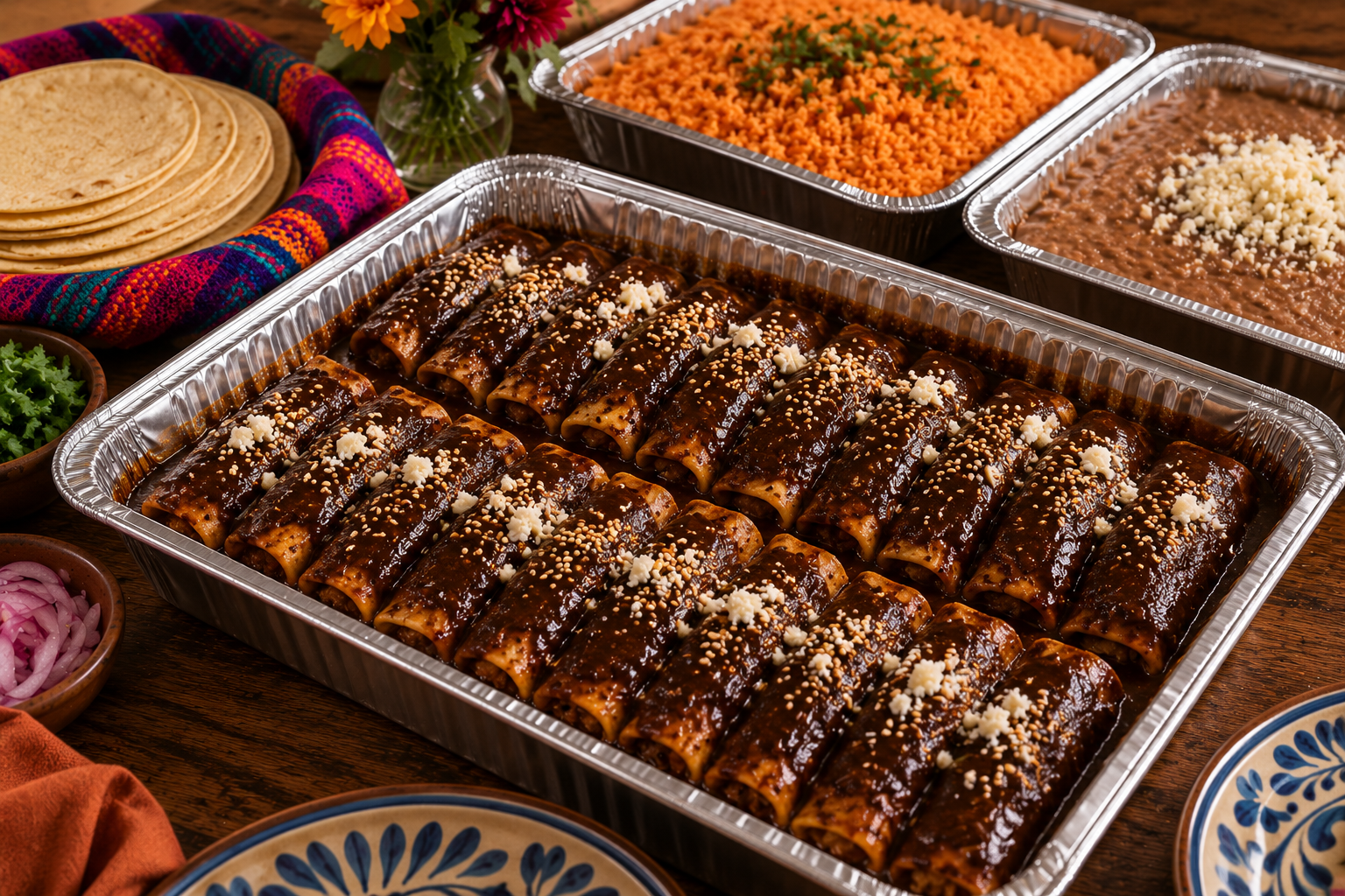 Chicken enchiladas covered in mole