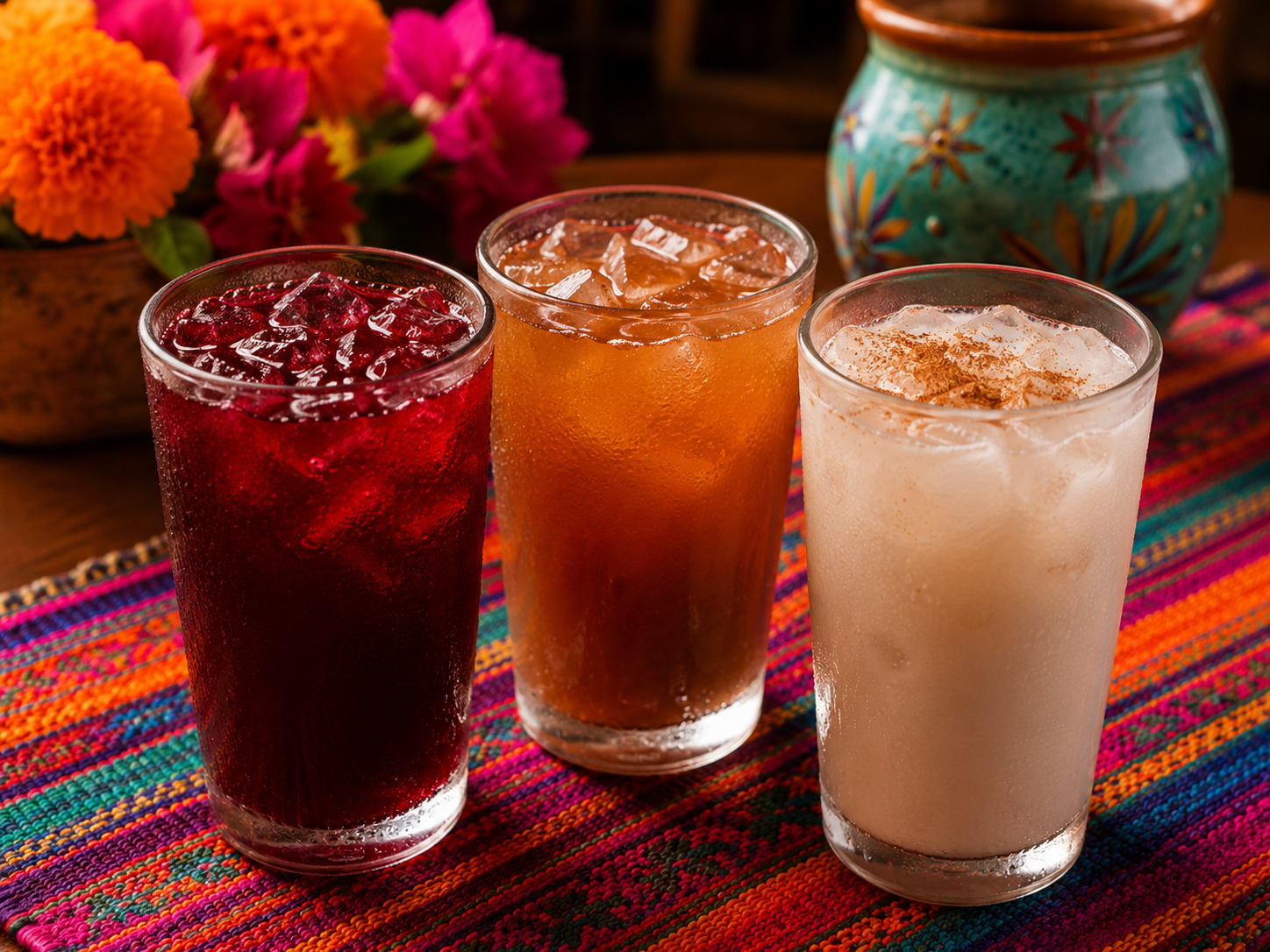 Aguas Frescas — drinks selection at Fiesta Oaxaca